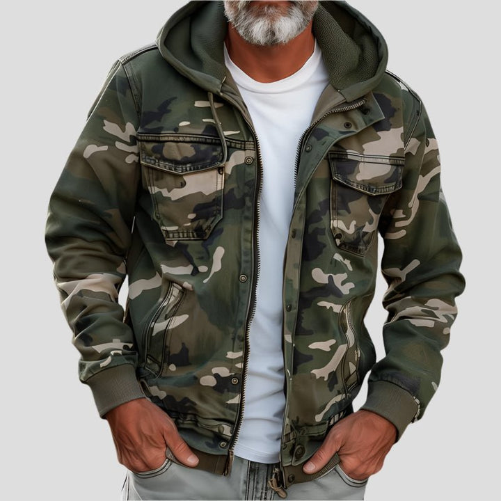Men's hooded jacket in camouflage look – Bruno-Dark green-XS-Nora Luxe
