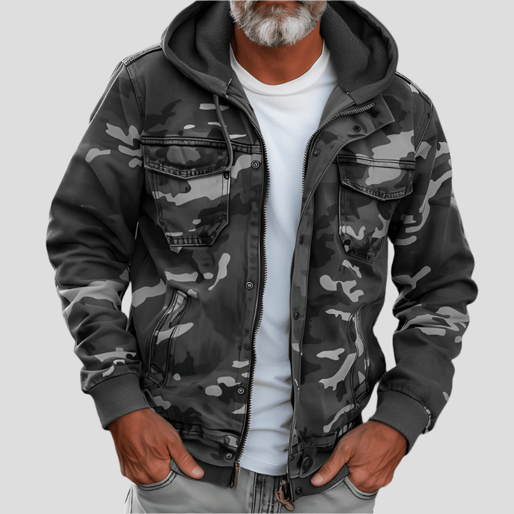 Men's hooded jacket in camouflage look – Bruno-Gray-XS-Nora Luxe