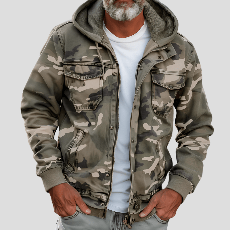 Men's hooded jacket in camouflage look – Bruno-Khaki-XS-Nora Luxe