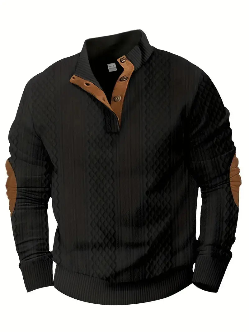 Men's Knitted Outdoor Sweater with Patches - Logan-Black-S-Nora Luxe