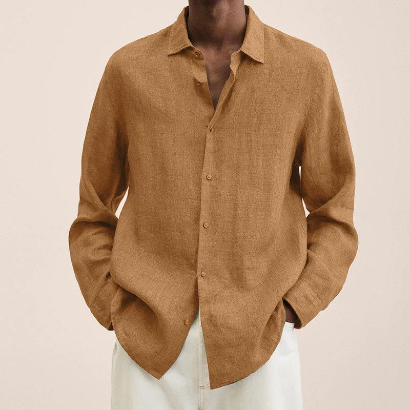 Men's linen shirt with long sleeves – Finn-Beige-M-The Livary