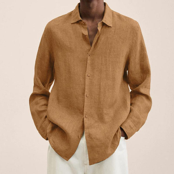 Men's linen shirt with long sleeves – Finn-Beige-M-The Livary