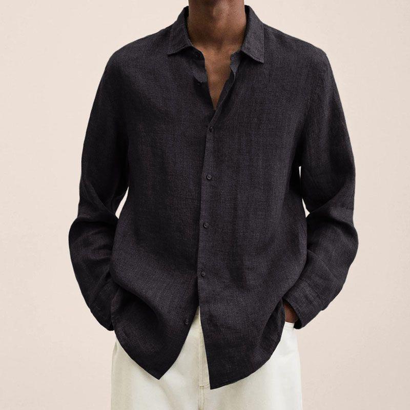 Men's linen shirt with long sleeves – Finn-Black-M-The Livary