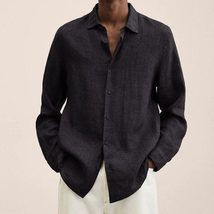 Men's linen shirt with long sleeves – Finn-Black-M-The Livary