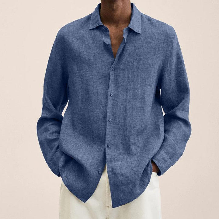 Men's linen shirt with long sleeves – Finn-Blue-M-The Livary