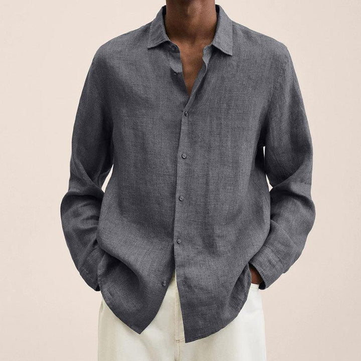 Men's linen shirt with long sleeves – Finn-Gray-M-The Livary
