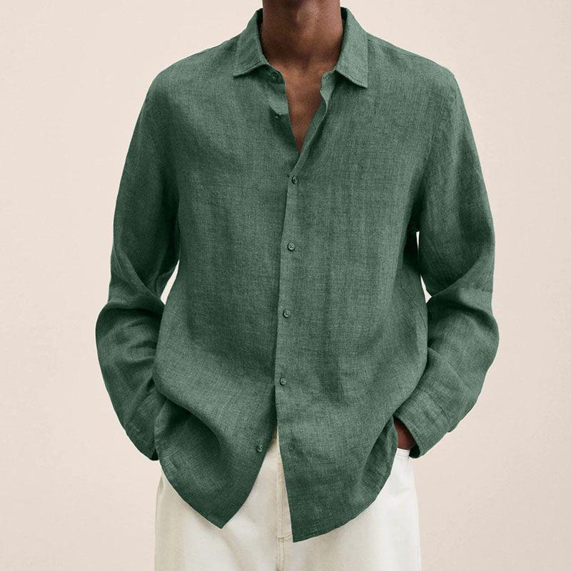 Men's linen shirt with long sleeves – Finn-Green-M-The Livary
