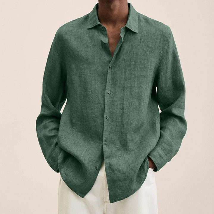 Men's linen shirt with long sleeves – Finn-Green-M-The Livary