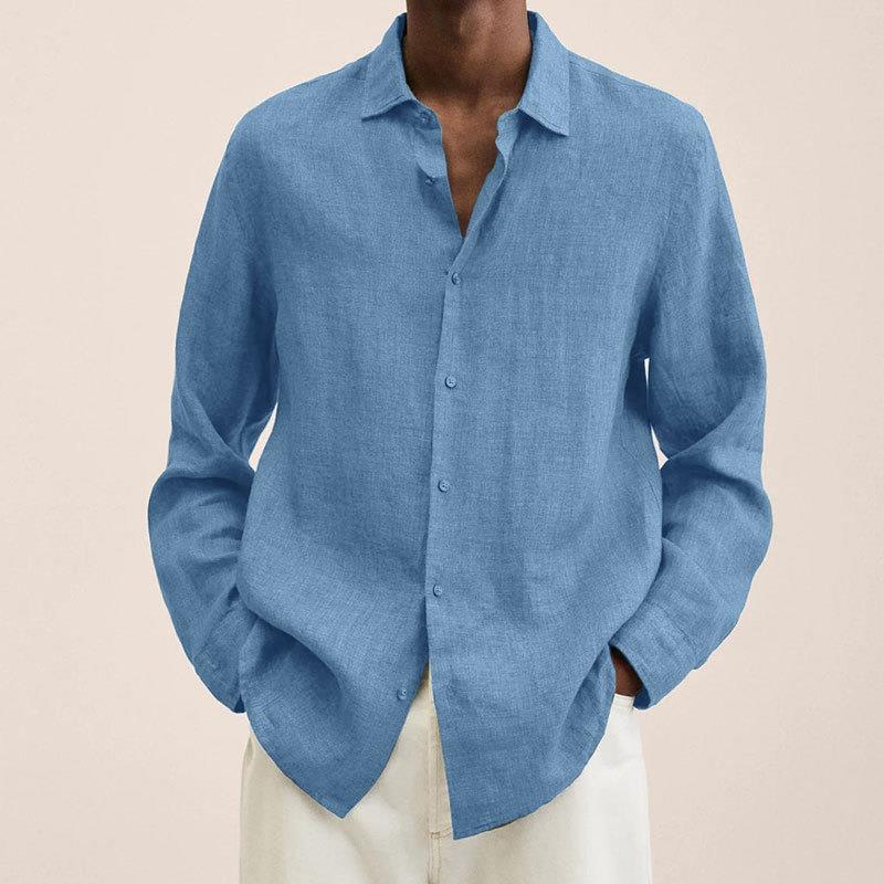 Men's linen shirt with long sleeves – Finn-Light blue-M-The Livary