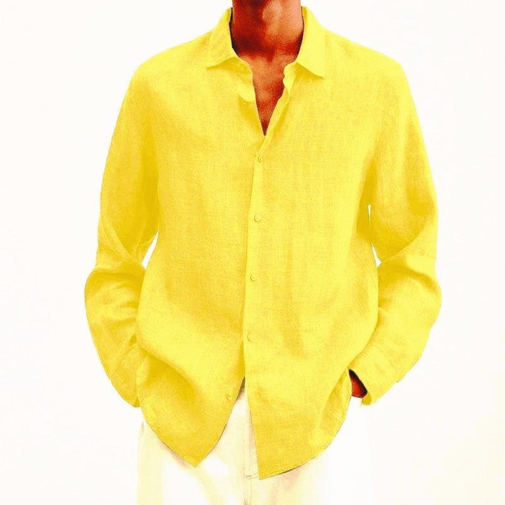 Men's linen shirt with long sleeves – Finn-Navy blue-M-The Livary