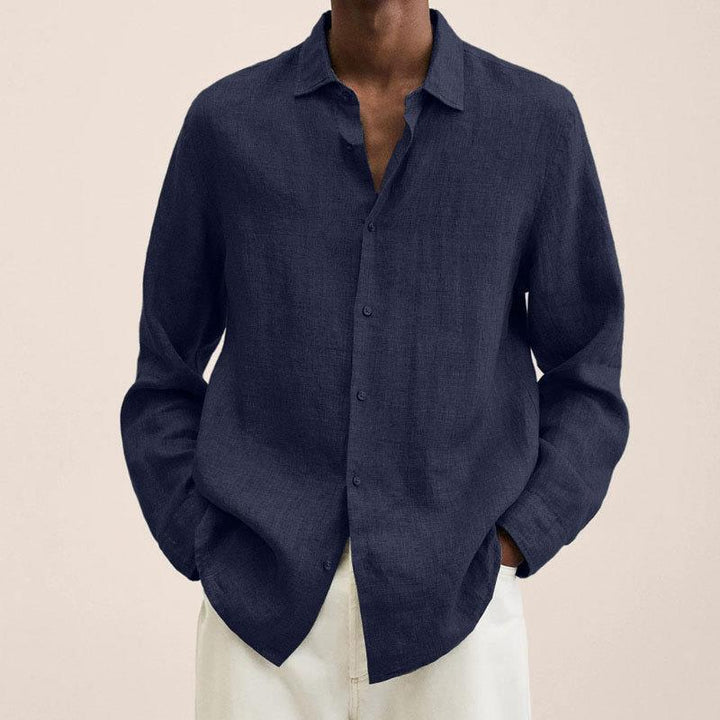 Men's linen shirt with long sleeves – Finn-Navy blue-M-The Livary