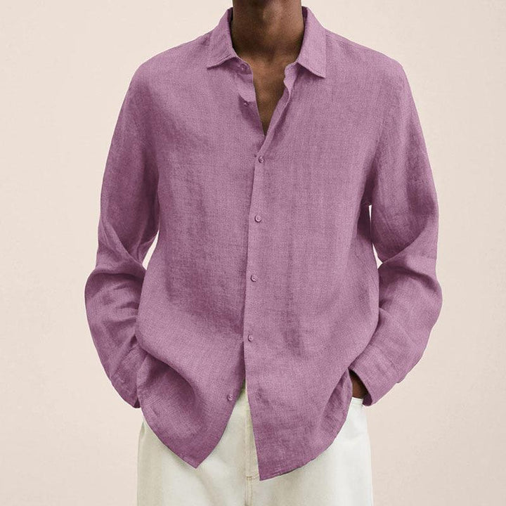 Men's linen shirt with long sleeves – Finn-Pink-M-The Livary