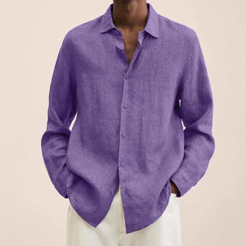 Men's linen shirt with long sleeves – Finn-Purple-M-The Livary