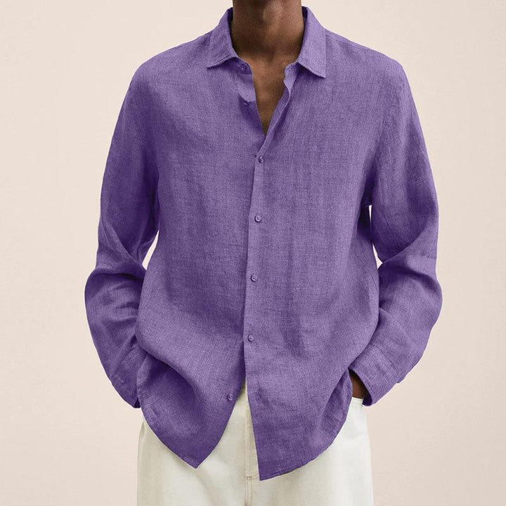 Men's linen shirt with long sleeves – Finn-Purple-M-The Livary