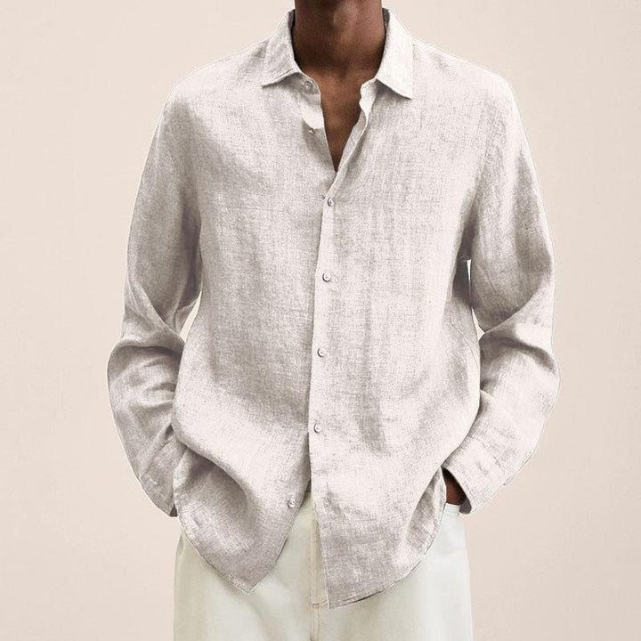 Men's linen shirt with long sleeves – Finn-White-M-The Livary