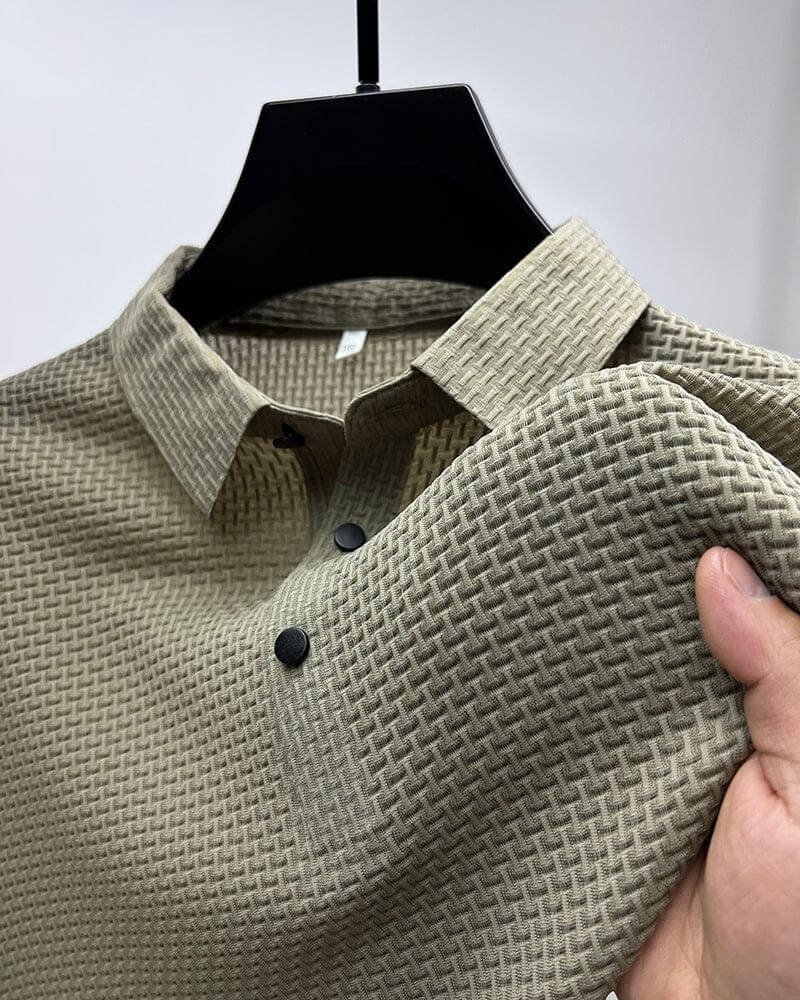 Men's Polo Shirt in Breathable Mesh - Matteo-Khaki-M-Nora Luxe
