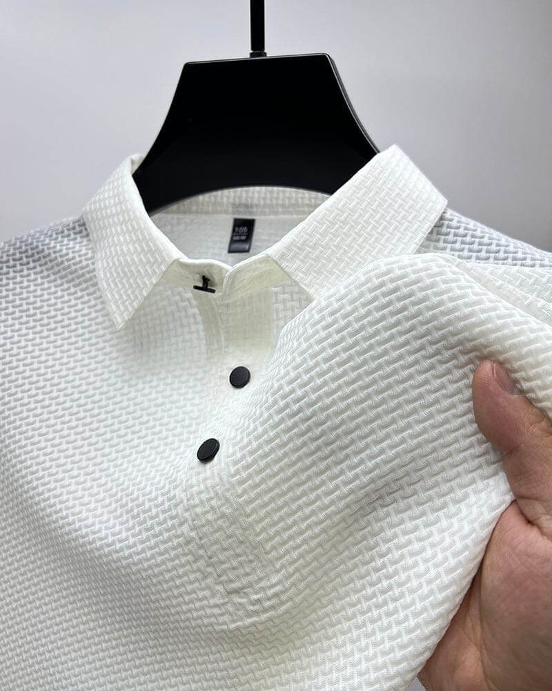 Men's Polo Shirt in Breathable Mesh - Matteo-White-M-Nora Luxe