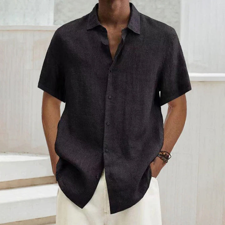 Men's polo shirt made of cotton-linen – Noah-Black-S-Nora Luxe