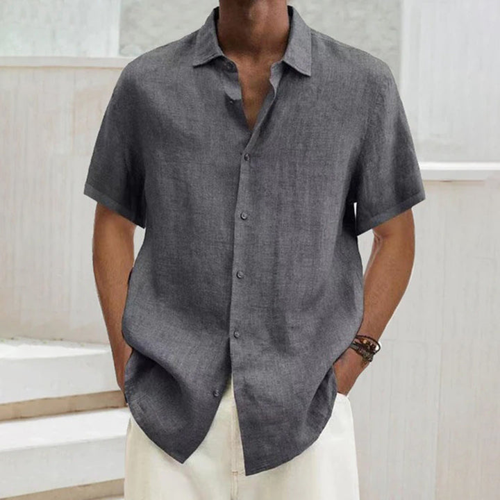 Men's polo shirt made of cotton-linen – Noah-Dark grey-S-Nora Luxe