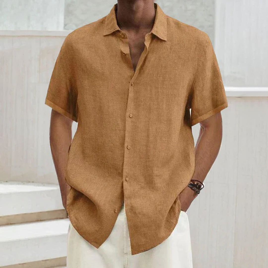 Men's polo shirt made of cotton-linen – Noah-Khaki-S-Nora Luxe