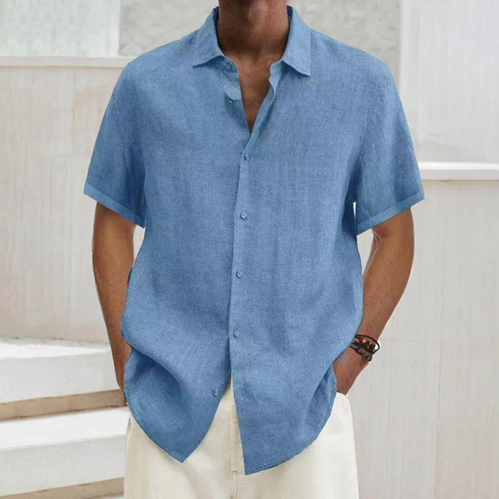 Men's polo shirt made of cotton-linen – Noah-Light blue-S-Nora Luxe