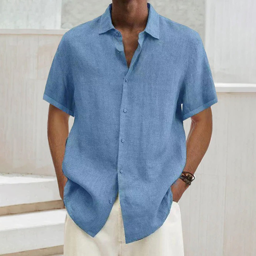 Men's polo shirt made of cotton-linen – Noah-Light blue-S-Nora Luxe