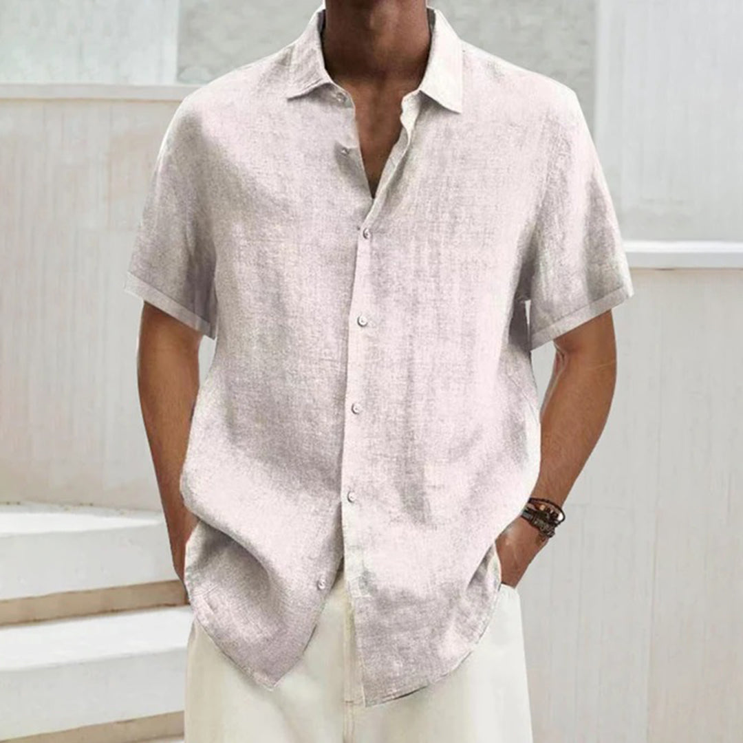 Men's polo shirt made of cotton-linen – Noah-White-S-Nora Luxe