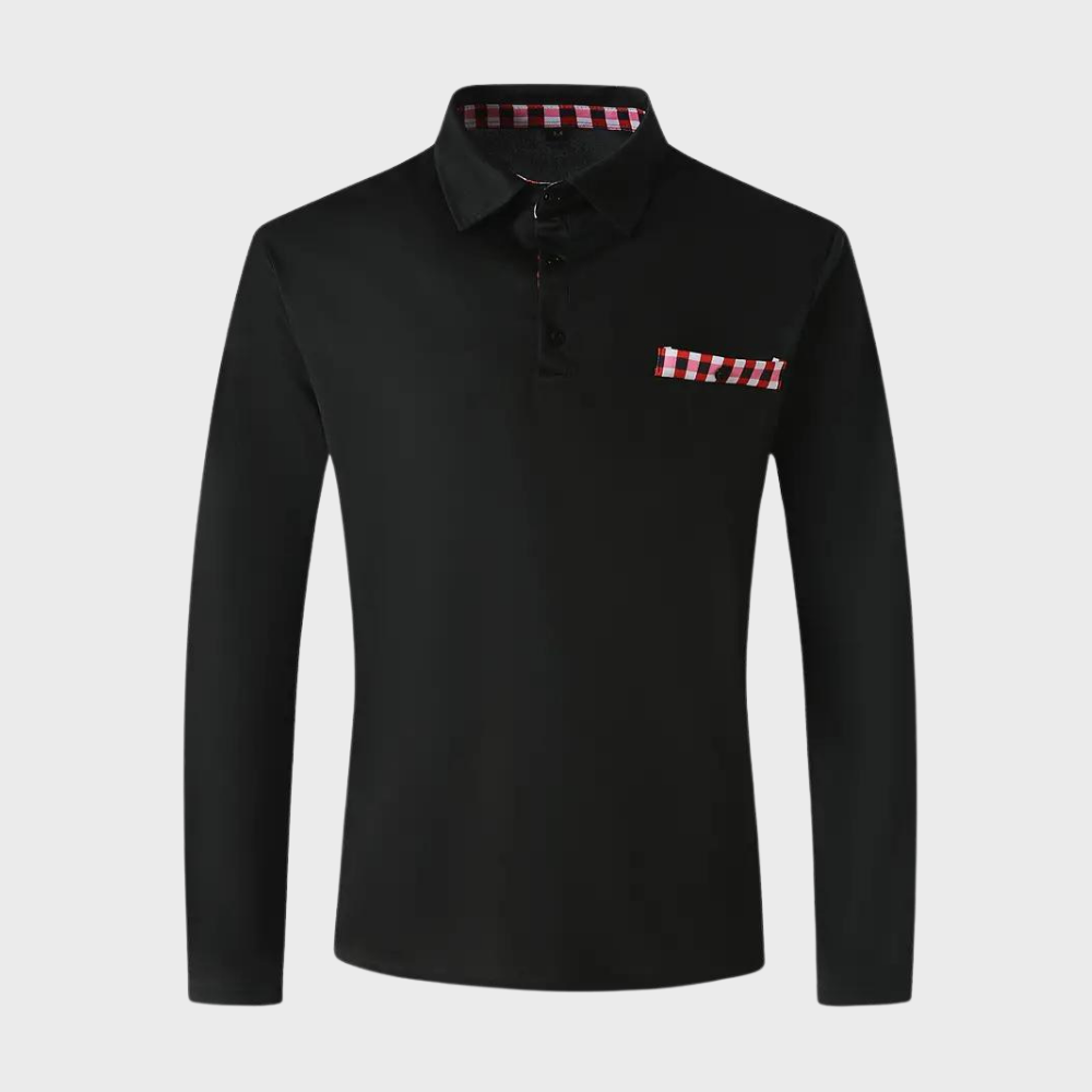Men's Polo Shirt with Long Sleeves - Oliver-Black-S-Nora Luxe