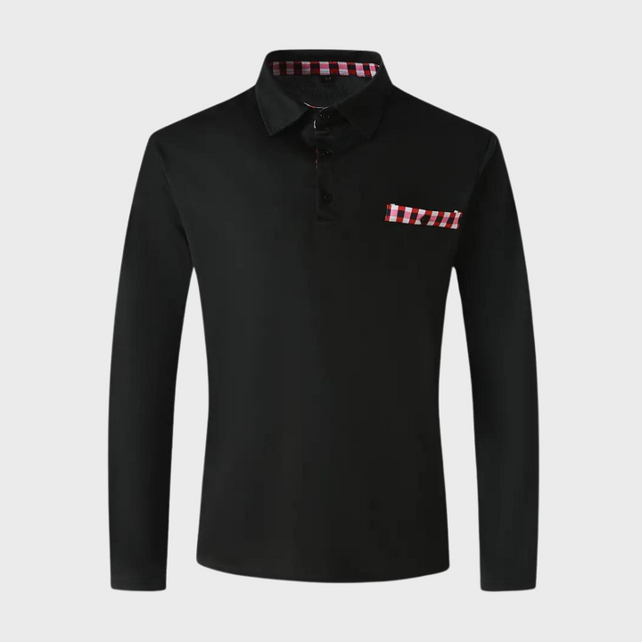 Men's Polo Shirt with Long Sleeves - Oliver-Black-S-Nora Luxe
