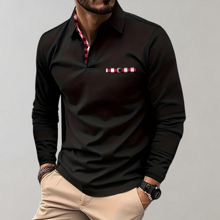 Men's Polo Shirt with Long Sleeves - Oliver-Black-S-Nora Luxe