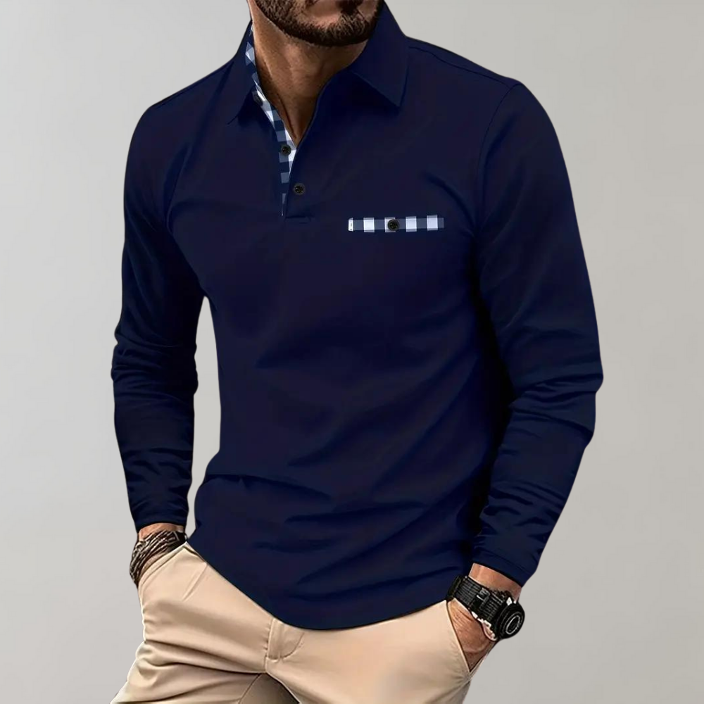 Men's Polo Shirt with Long Sleeves - Oliver-Dark blue-S-Nora Luxe