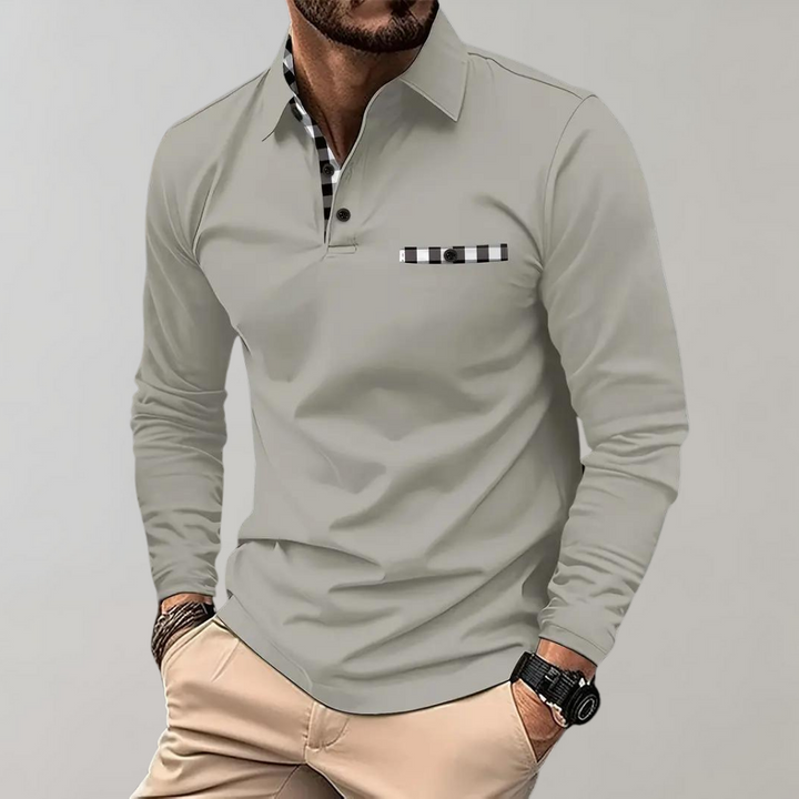 Men's Polo Shirt with Long Sleeves - Oliver-Gray-S-Nora Luxe