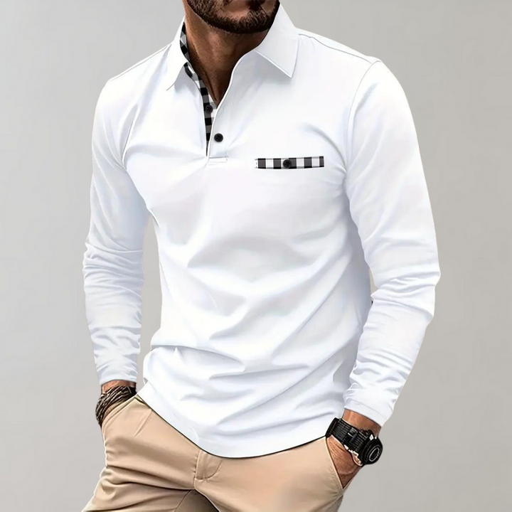 Men's Polo Shirt with Long Sleeves - Oliver-White-S-Nora Luxe