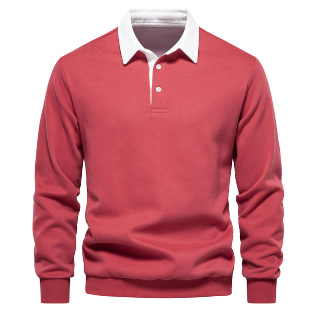 Men's Polo Sweater with Long Sleeves - Rafael-Red-S-Nora Luxe