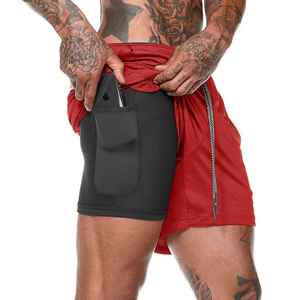 Men's Running Shorts with Double Layer – Milan-Red/Black-M (50-65kg)-State of Style