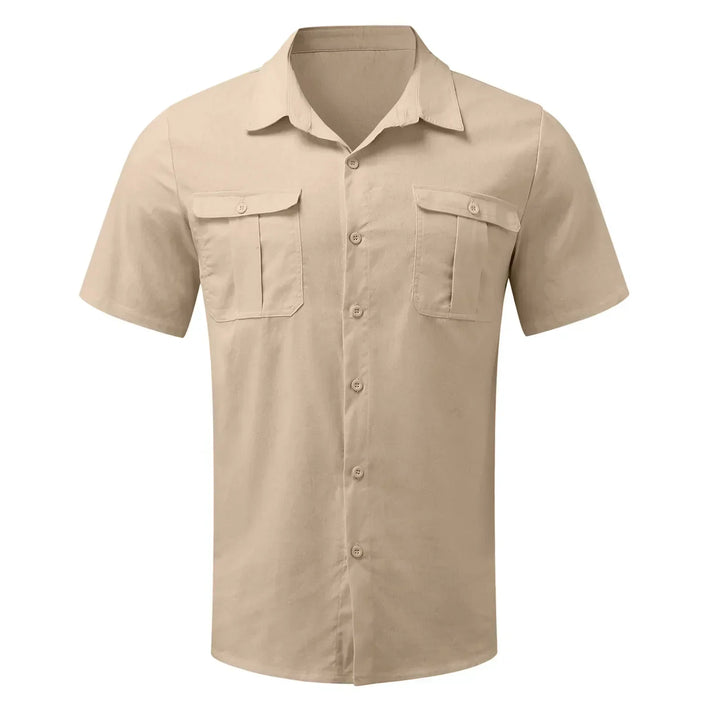 Men's Short-Sleeve Shirt with Chest Pockets and Kent Collar – Lennard-Black-S-Nora Luxe