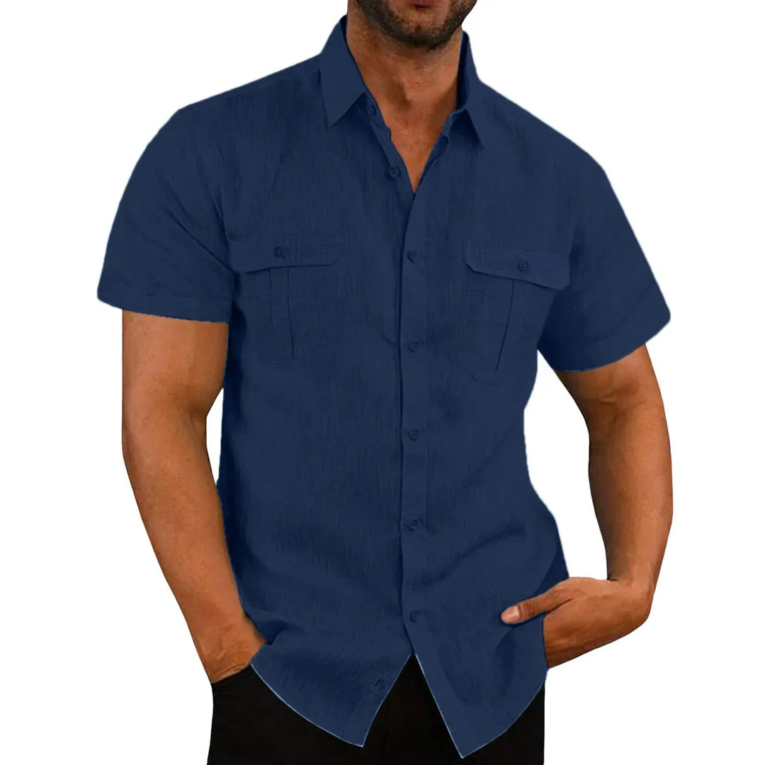 Men's Short-Sleeve Shirt with Chest Pockets and Kent Collar – Lennard-Dark blue-S-Nora Luxe