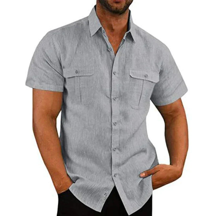 Men's Short-Sleeve Shirt with Chest Pockets and Kent Collar – Lennard-Gray-S-Nora Luxe