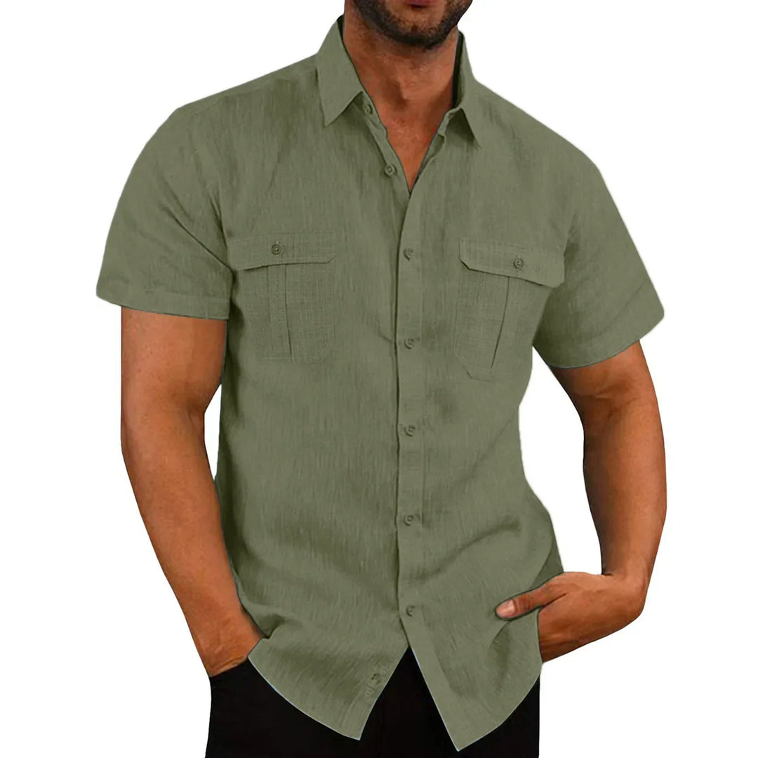Men's Short-Sleeve Shirt with Chest Pockets and Kent Collar – Lennard-Green-S-Nora Luxe
