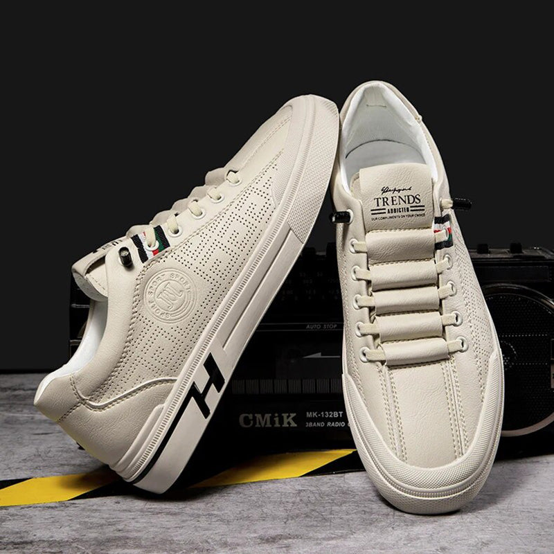 Men's sneakers made of perforated leather with a lightweight design – Ethan-Khaki-6-Nora Luxe