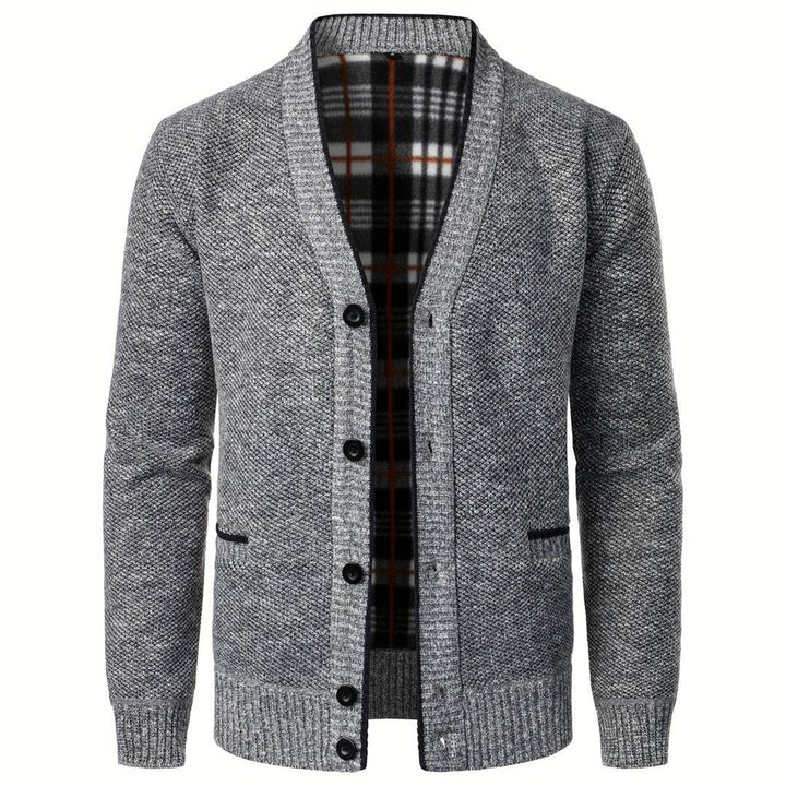 Men's sweater with V-neck - Aspen-Light Gray-S-Nora Luxe