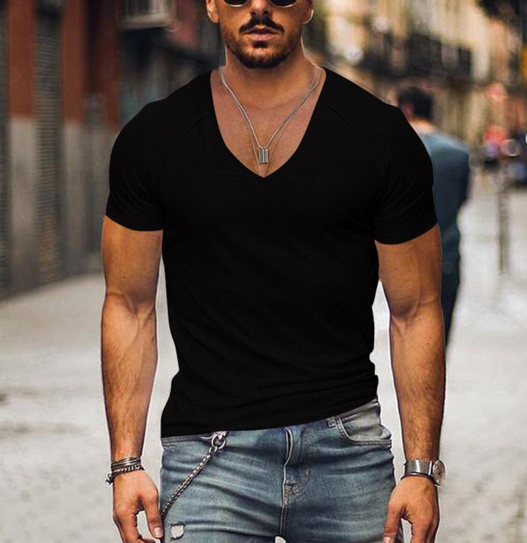 Men's T-Shirt with V-neck - Timo-Black-XS-Nora Luxe
