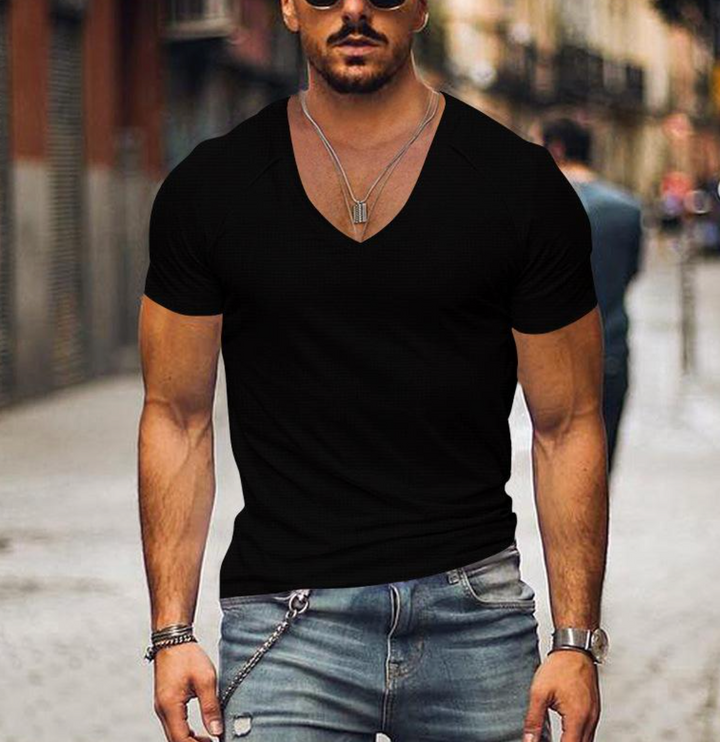 Men's T-Shirt with V-neck - Timo-Black-XS-Nora Luxe