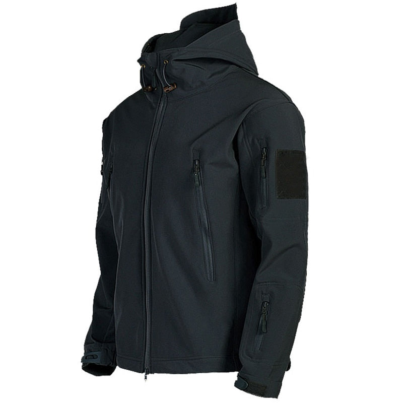 Men's Tactical Waterproof Windproof Softshell Jacket with Hood - Kai-Black-S-Nora Luxe