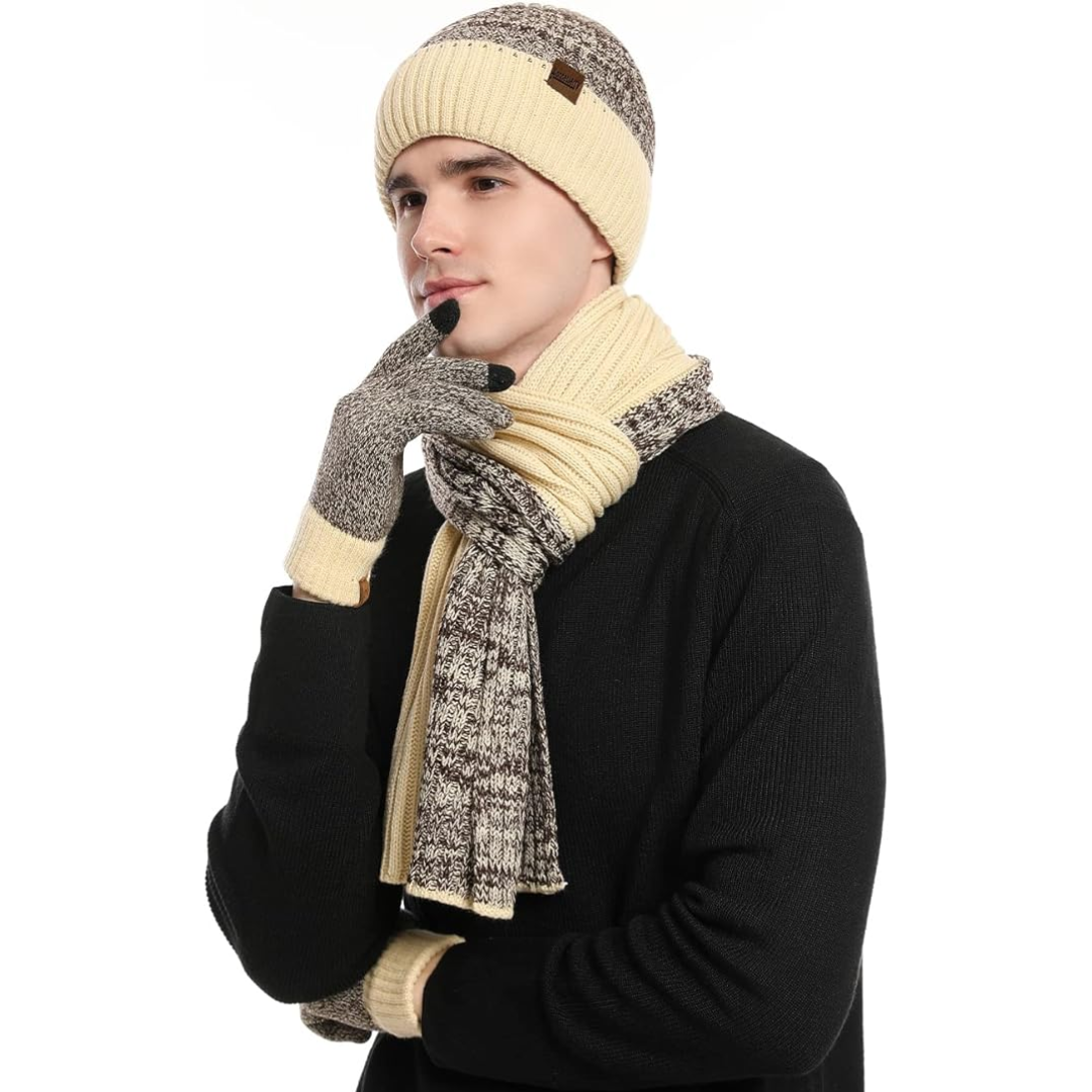 Men's Winter Beanie & Gloves Set - Victor-Beige-Nora Luxe