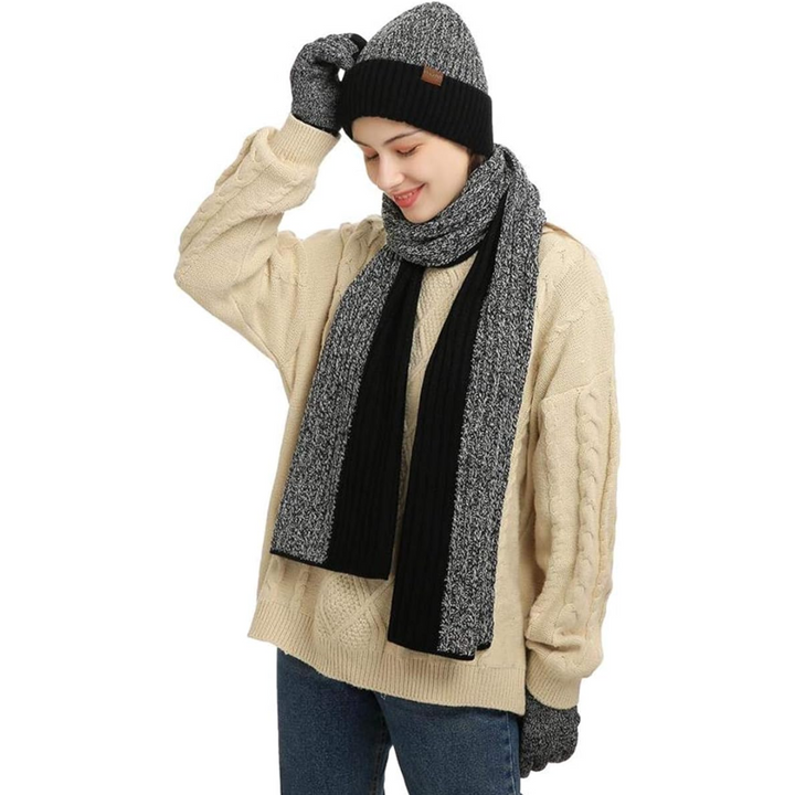 Men's Winter Beanie & Gloves Set - Victor-Black/White-Nora Luxe