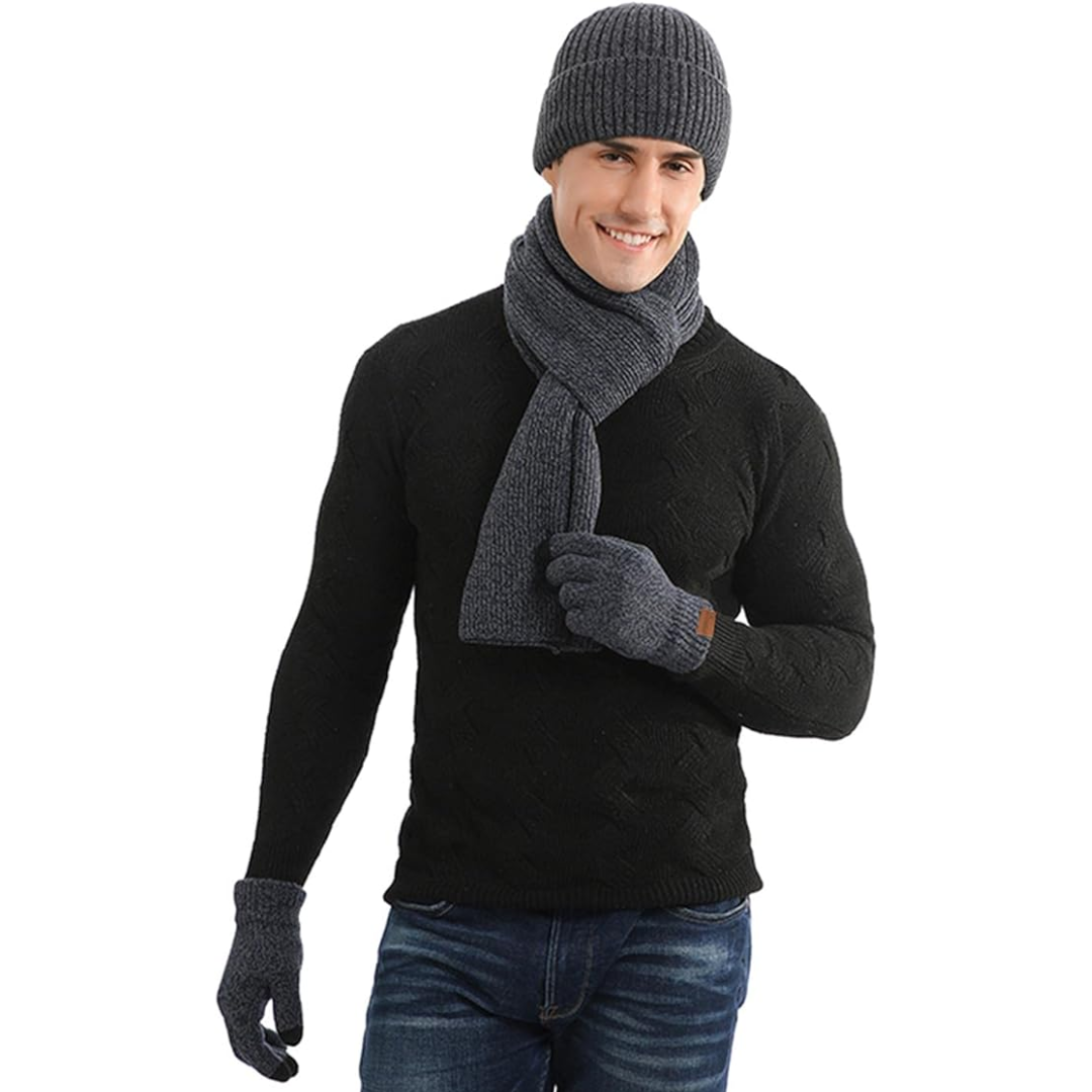 Men's Winter Beanie & Gloves Set - Victor-Dark Blue-Nora Luxe
