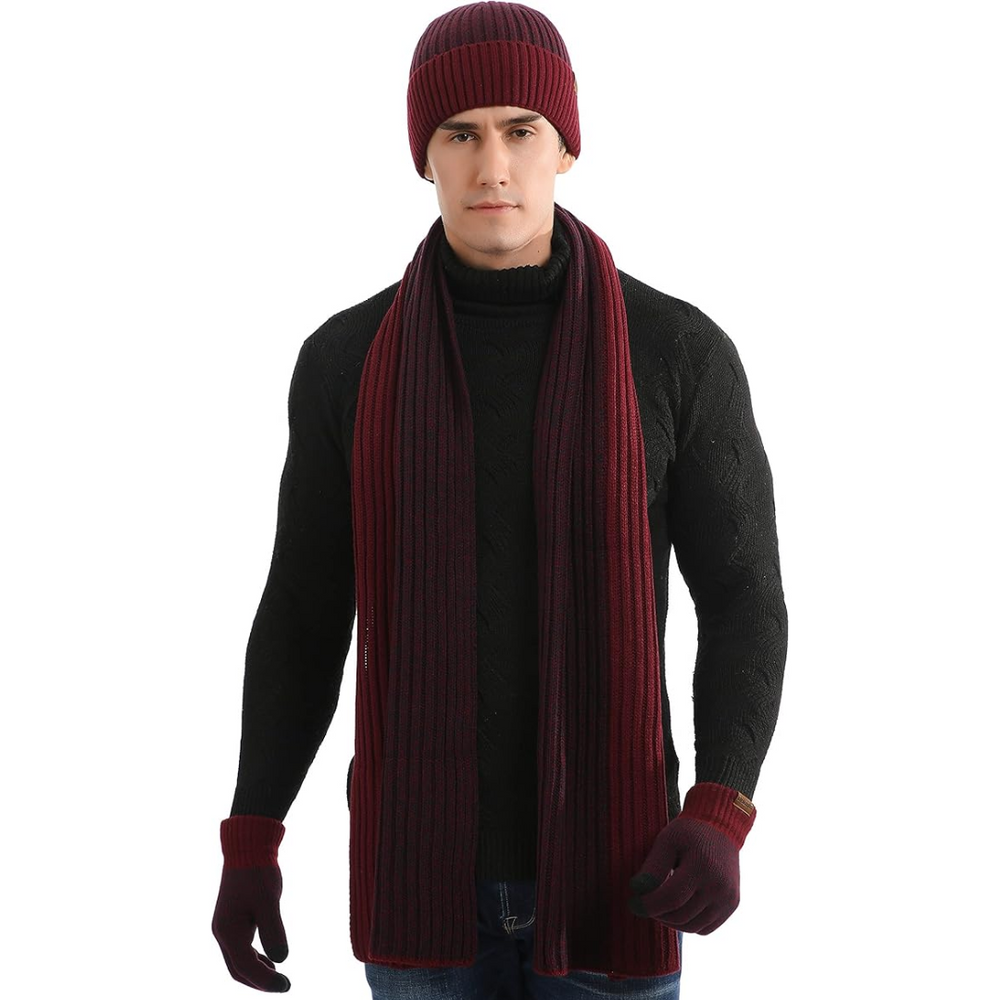 Men's Winter Beanie & Gloves Set - Victor-Red 2-Nora Luxe