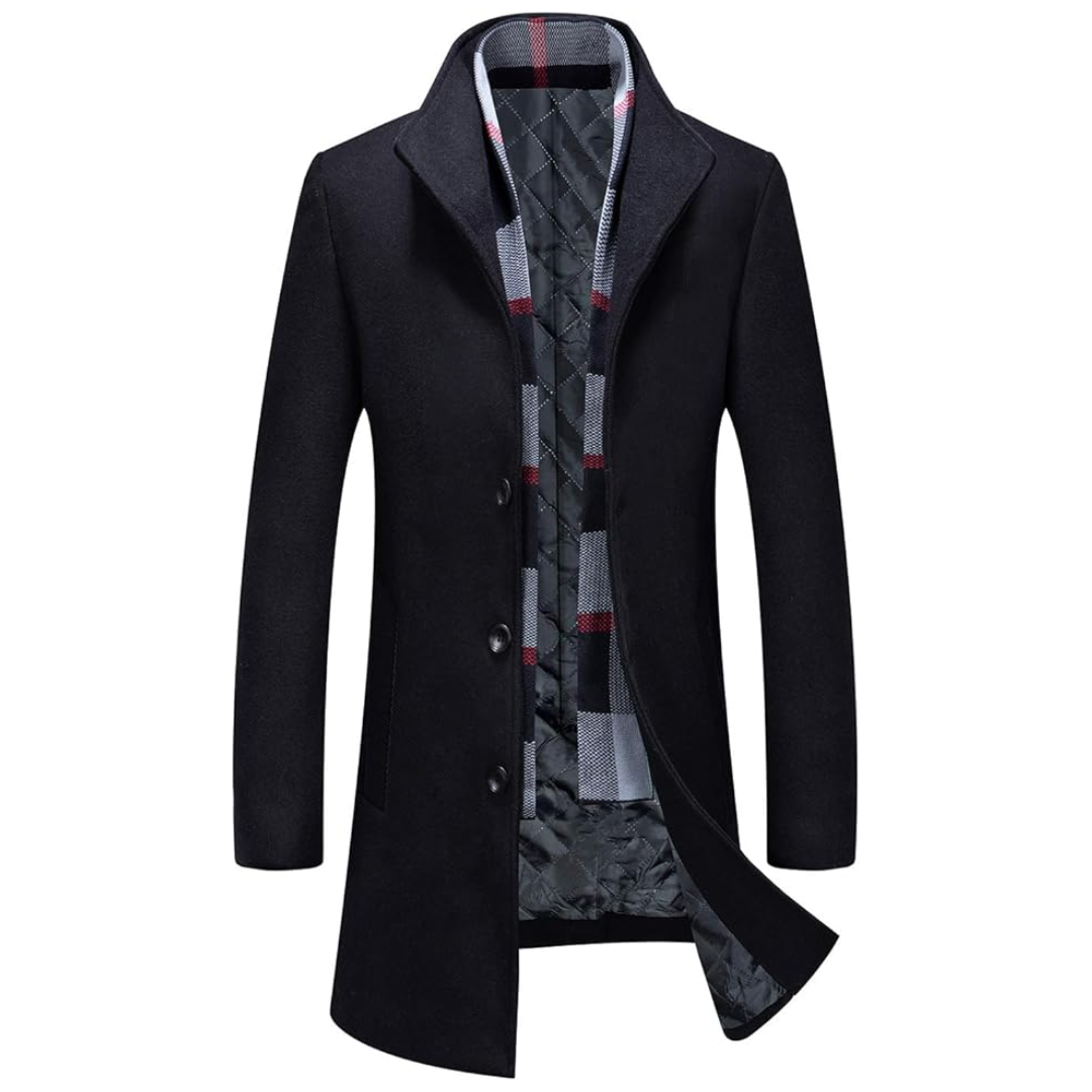 Men's Winter Trench Coat in Wool Blend - Liam-Black 2-XS-Nora Luxe