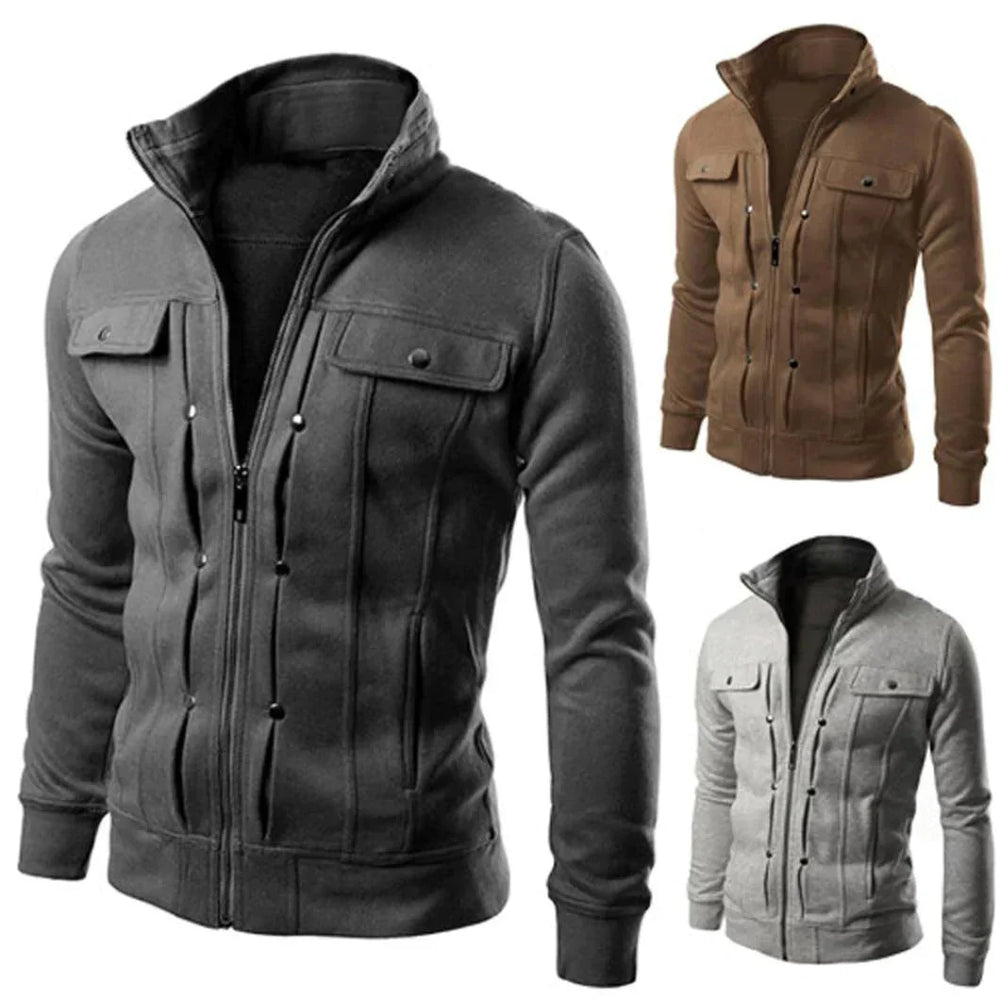 Men's Zip-Up Stand Collar Jacket – Carlo-Black-S-Nora Luxe